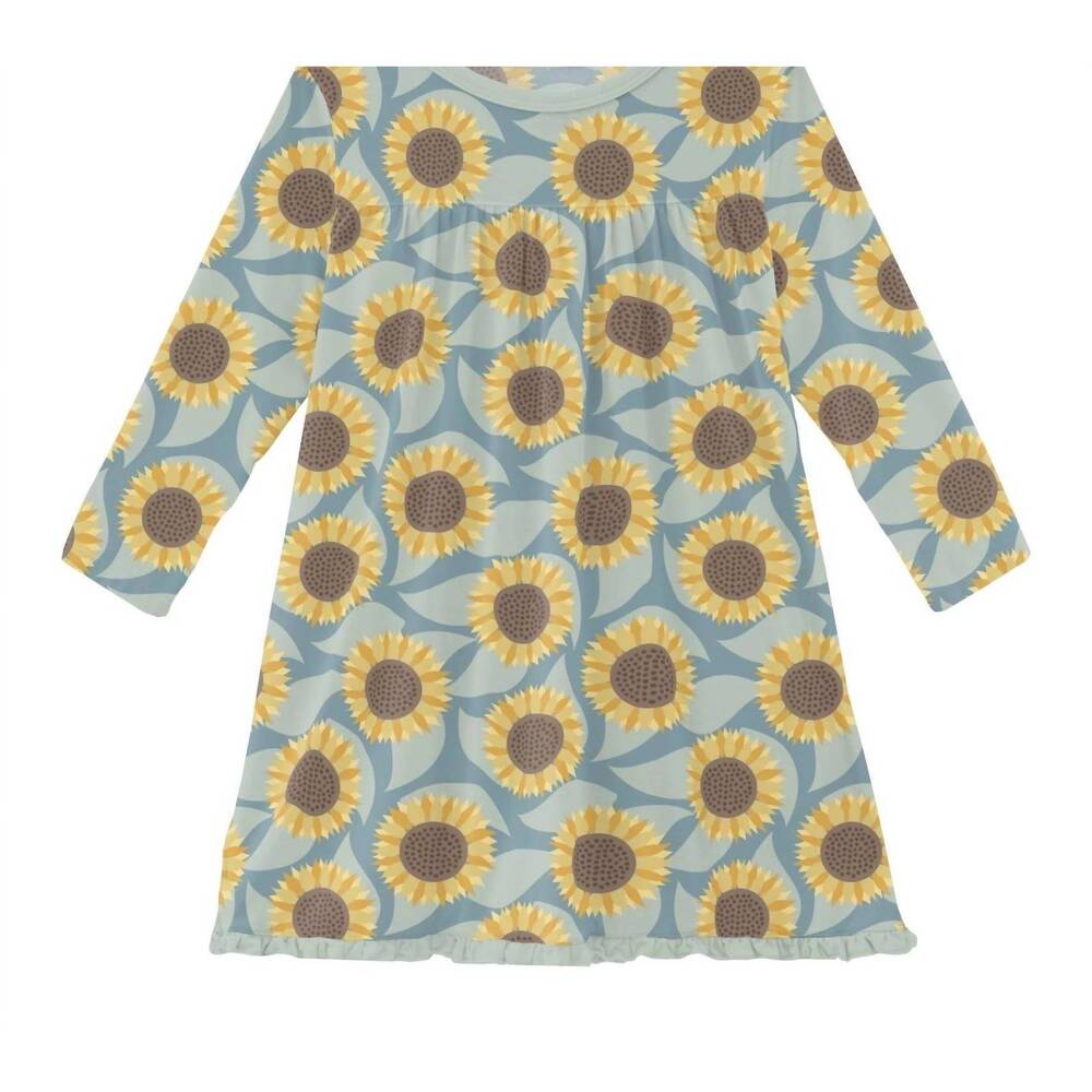 NEW KICKEE girl's long sleeve swing dress in stormy sea sunflower